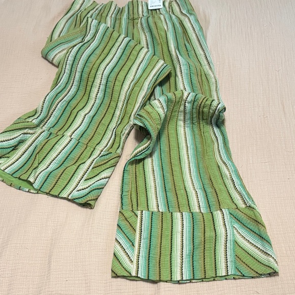 Free People Striped Wide Leg Pants - Green and Yellow - Picture 9 of 11